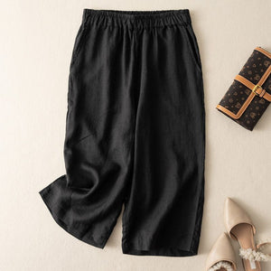 Women Seven Solid Color Loose Retro Casual Linen Wide-Leg Pants
