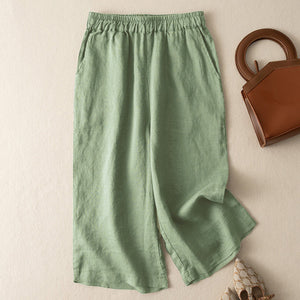Women Seven Solid Color Loose Retro Casual Linen Wide-Leg Pants