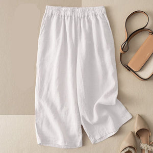 Women Seven Solid Color Loose Retro Casual Linen Wide-Leg Pants