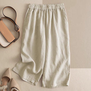 Women Seven Solid Color Loose Retro Casual Linen Wide-Leg Pants