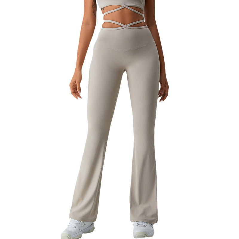 Women Yoga Solid Color Chinlon High-Waisted Wide-Leg Running Sports Fitness Leggings