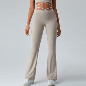 Women Yoga Solid Color Chinlon High-Waisted Wide-Leg Running Sports Fitness Leggings