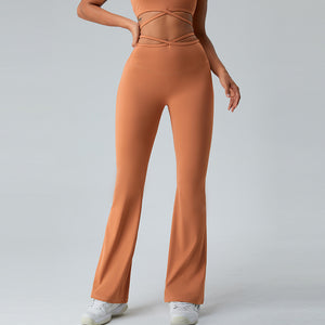 Women Yoga Solid Color Chinlon High-Waisted Wide-Leg Running Sports Fitness Leggings