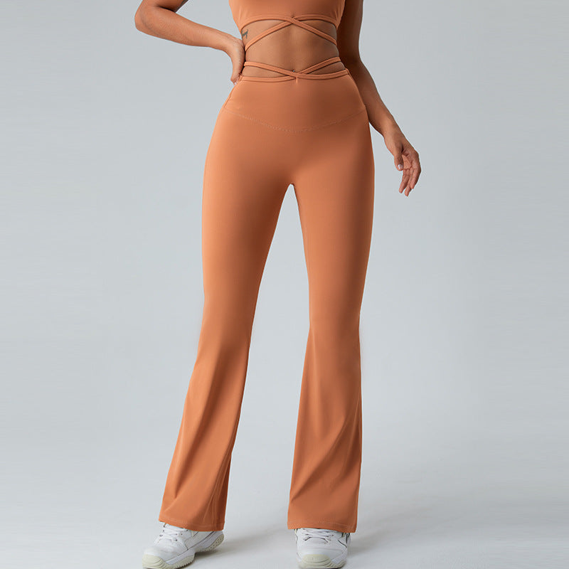 Women Yoga Solid Color Chinlon High-Waisted Wide-Leg Running Sports Fitness Leggings