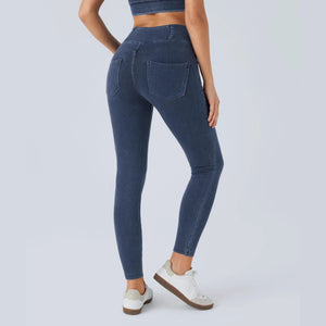 Women Yoga Style Jeans Knitted High Elastic High Waist Long Leggings