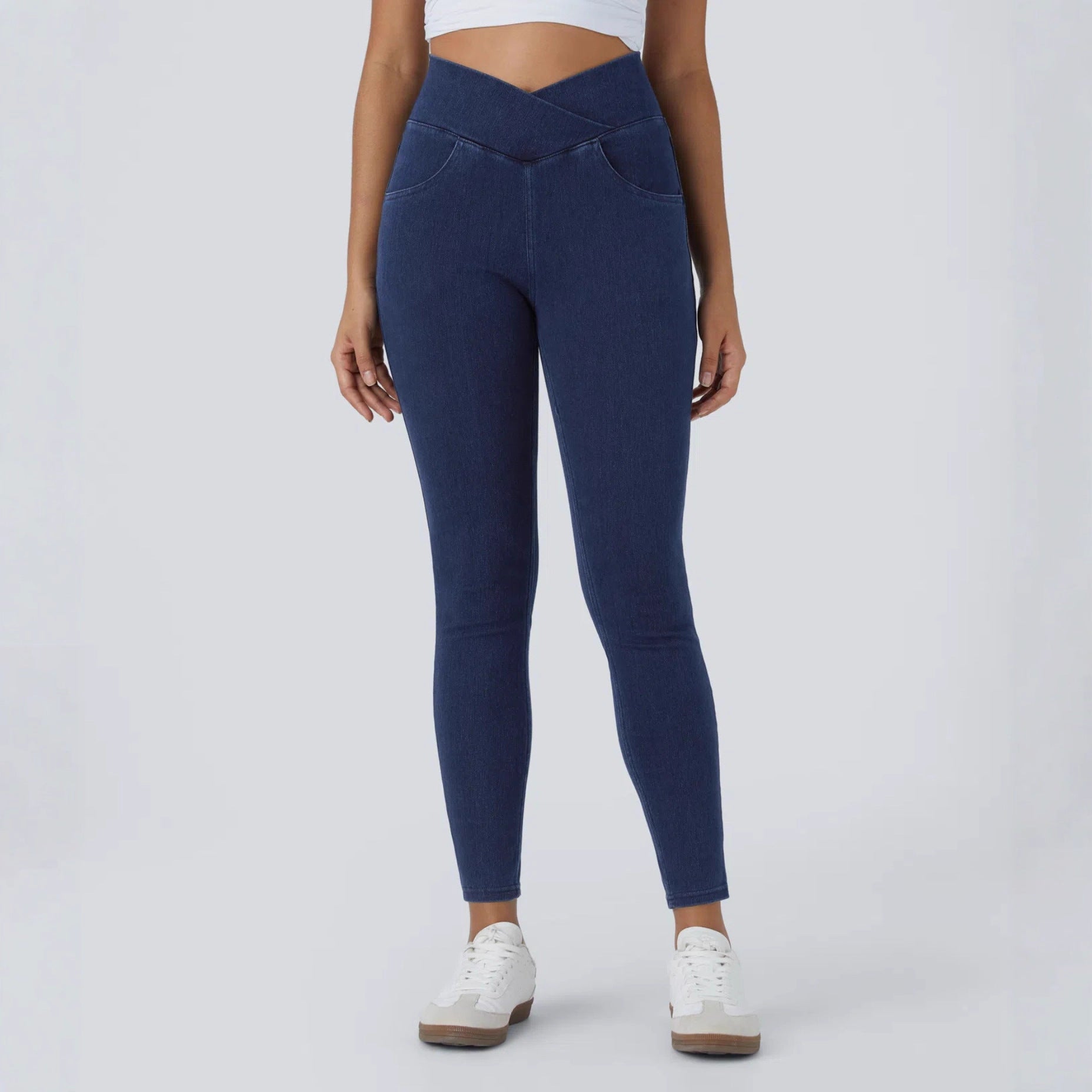 Women Yoga Style Jeans Knitted High Elastic High Waist Long Leggings