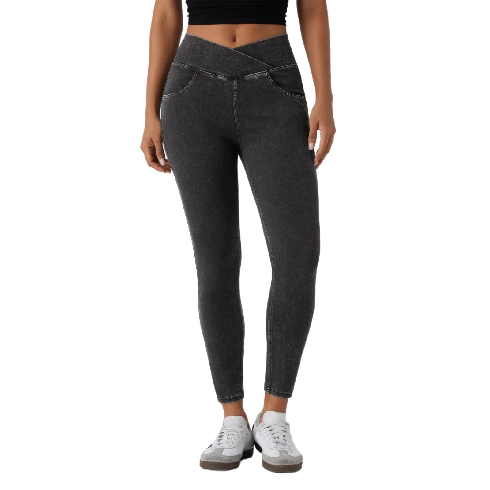 Women Yoga Style Jeans Knitted High Elastic High Waist Long Leggings