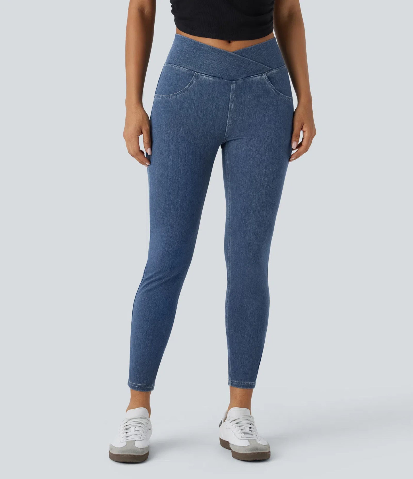 Women Yoga Style Jeans Knitted High Elastic High Waist Long Leggings