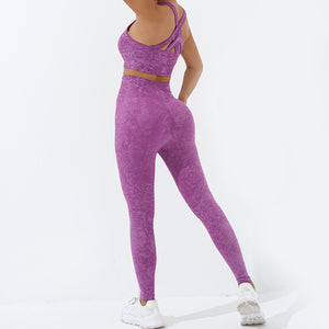 Women Yoga Style Nylon Seamless Sports Suit  High Waist Leggings