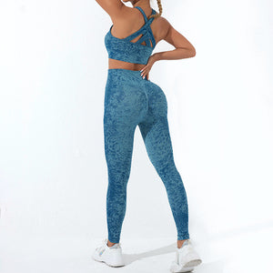 Women Yoga Style Nylon Seamless Sports Suit  High Waist Leggings