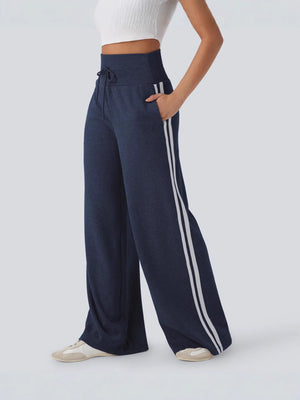 Women's Casual Solid Color Cotton High-Waisted Elastic Waist Wide-Leg Pants