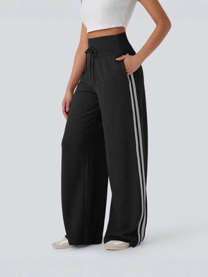 Women's Casual Solid Color Cotton High-Waisted Elastic Waist Wide-Leg Pants