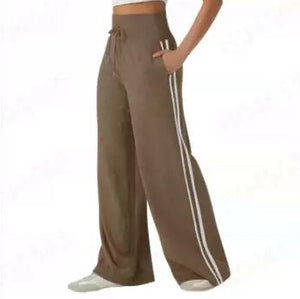 Women's Casual Solid Color Cotton High-Waisted Elastic Waist Wide-Leg Pants