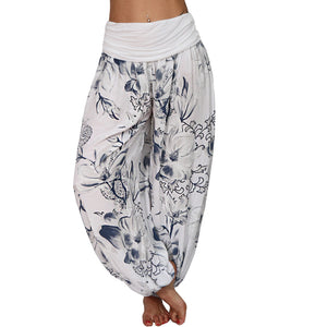 Women's Flower Printed Casual Style Cotton Wide Leg Harem Pants
