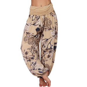 Women's Flower Printed Casual Style Cotton Wide Leg Harem Pants