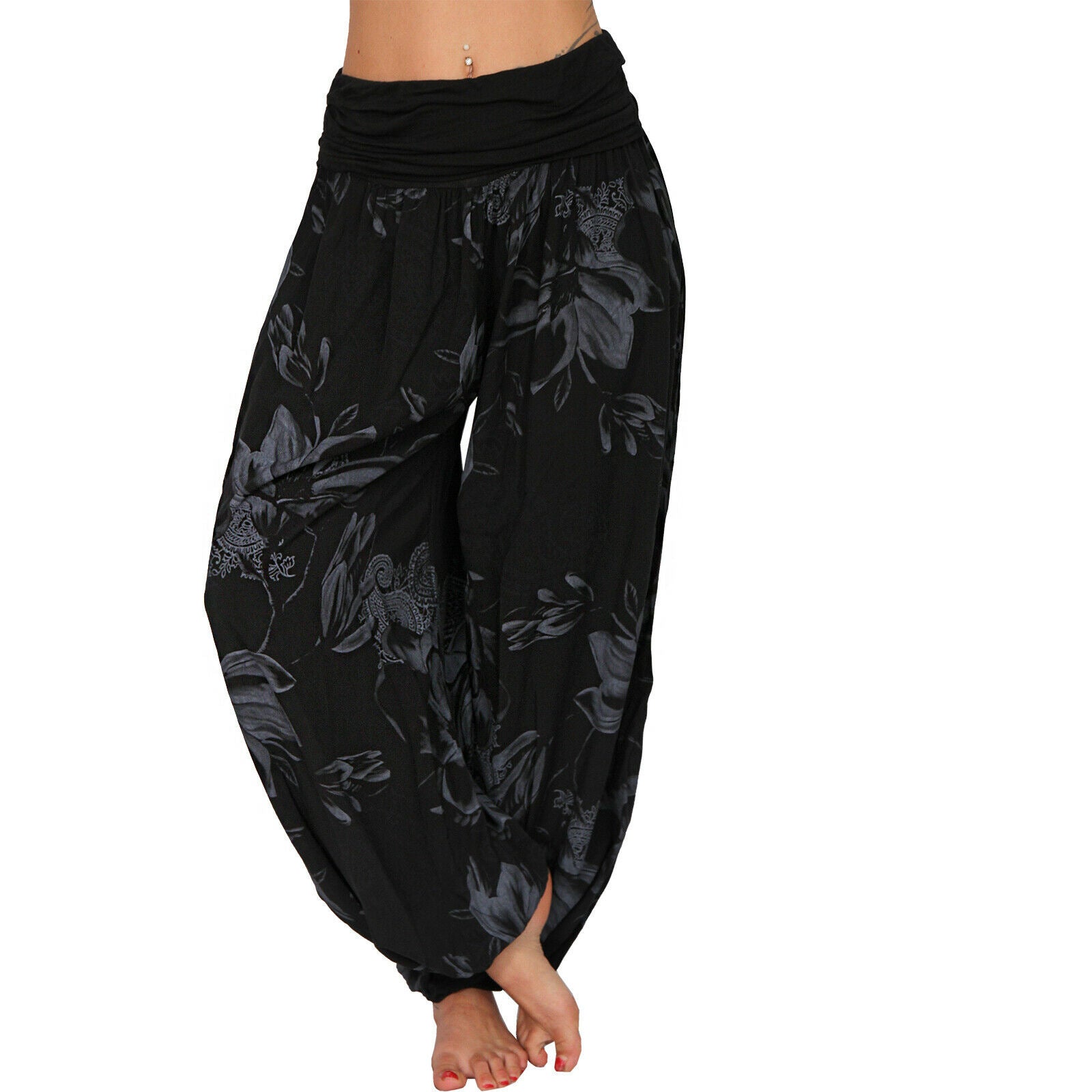 Women's Flower Printed Casual Style Cotton Wide Leg Harem Pants