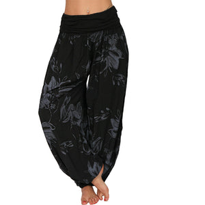 Women's Flower Printed Casual Style Cotton Wide Leg Harem Pants