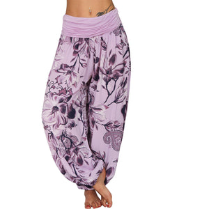 Women's Flower Printed Casual Style Cotton Wide Leg Harem Pants