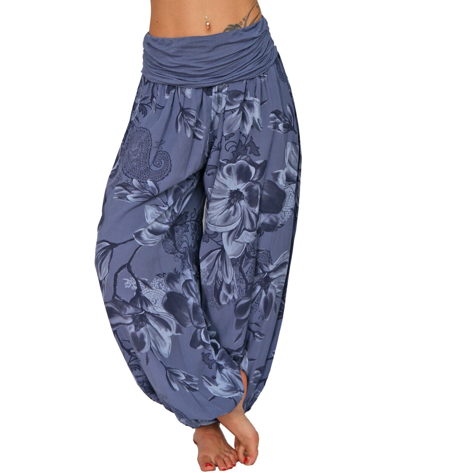 Women's Flower Printed Casual Style Cotton Wide Leg Harem Pants