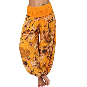 Women's Flower Printed Casual Style Cotton Wide Leg Harem Pants
