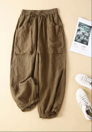 Women's linen cropped harem pants versatile Casual loose fit style