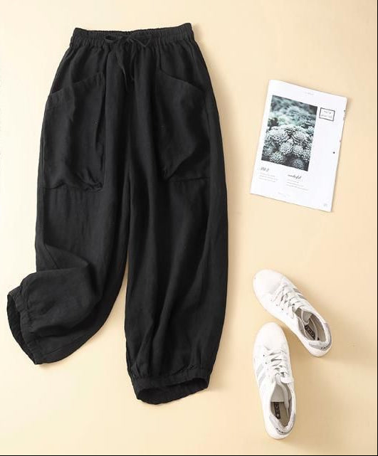 Women's linen cropped harem pants versatile Casual loose fit style