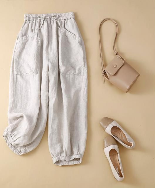 Women's linen cropped harem pants versatile Casual loose fit style