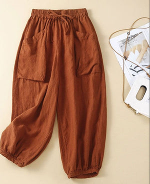 Women's linen cropped harem pants versatile Casual loose fit style