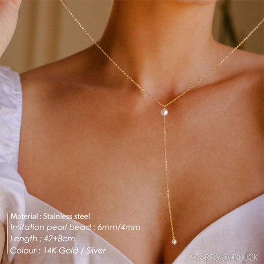 Y - shaped pearl necklace | Stainless Steel 14K Gold/Silver Jewelry