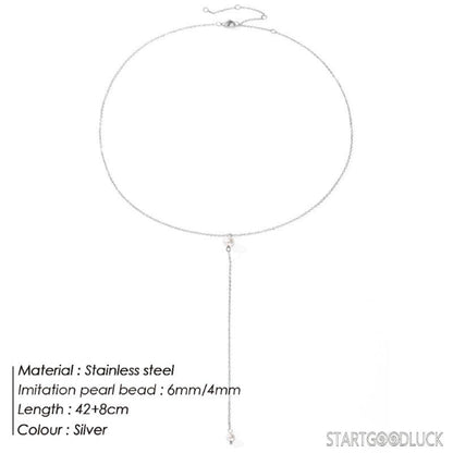 Y - shaped pearl necklace | Stainless Steel 14K Gold/Silver Jewelry