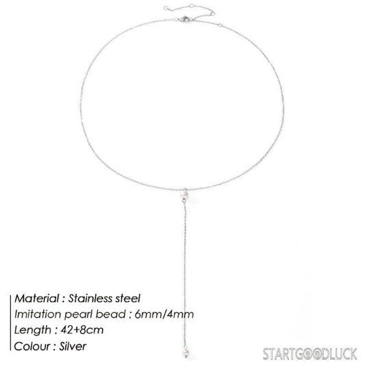Y - shaped pearl necklace | Stainless Steel 14K Gold/Silver Jewelry