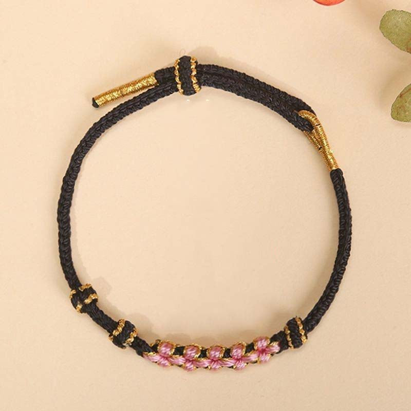 black String Protection Bracelet with Peach Blossom