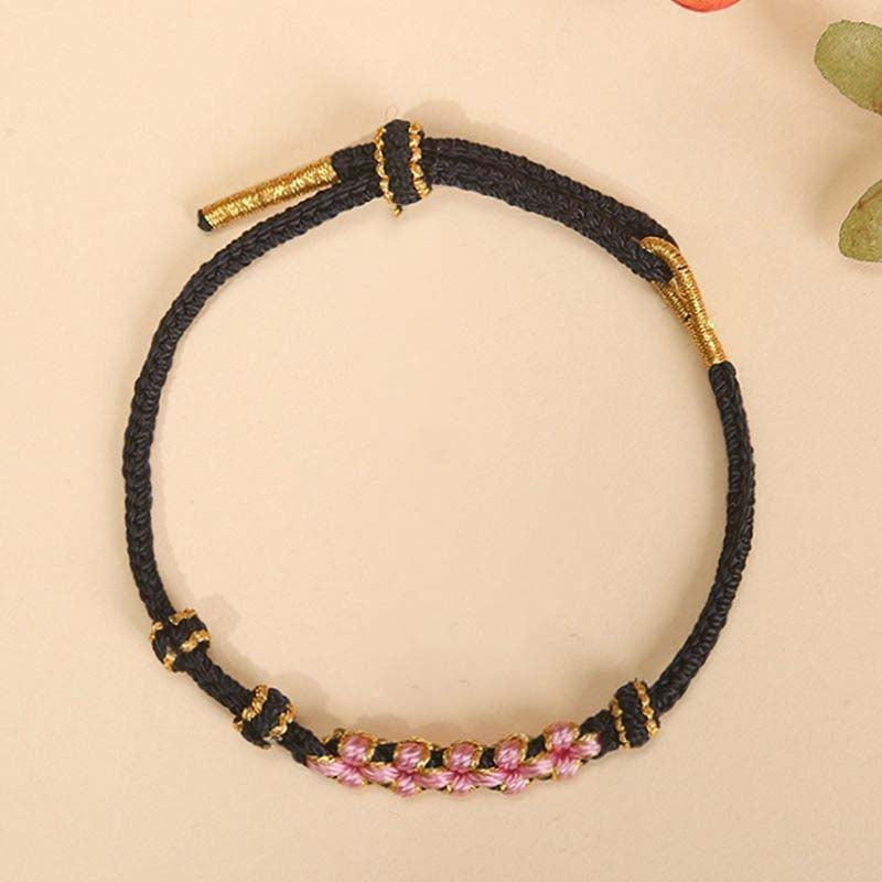 black String Protection Bracelet with Peach Blossom