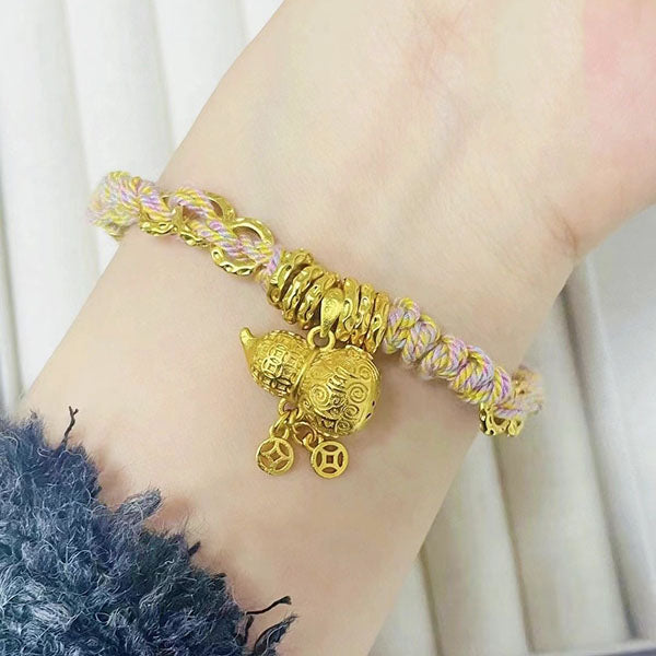 Six-character mantra Bracelet copper plated gold  coin gourd coiled string
