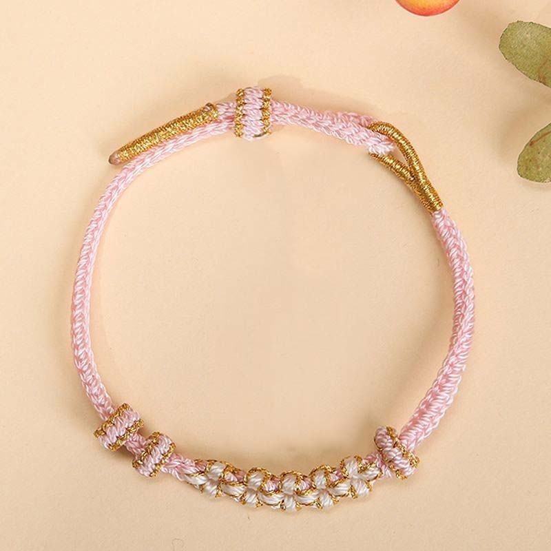 pink String Protection Bracelet with Peach Blossom